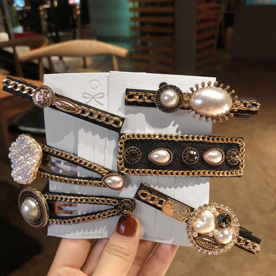 Retro Baroque Style Pearl Barrettes Girl Korean Ins Bang Side Clip Elegant Fashion Headdress Internet Influencer Hairpin