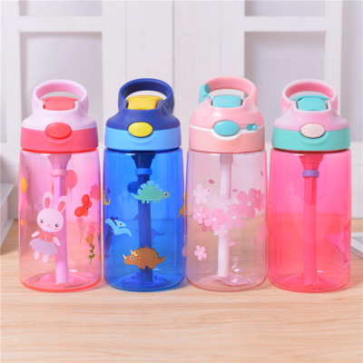 Children's Straw Water Pot Portable Plastic Summer Sports Kettle Drop-Resistant Household Female Student Cup