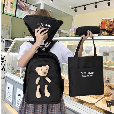 INS Schoolbag Korean Harajuku Style Ulzzang Backpack Female Early High School and College Student Mori Style Four-Piece Backpack Fashion