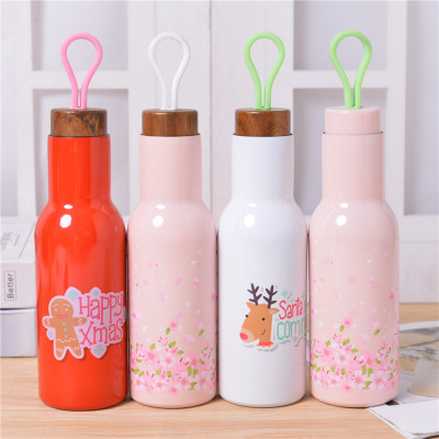 Girls Cartoon Imitation Wooden Plug Cola Thermos Cup 304 Stainless Steel Portable Outdoor Drinking Glass