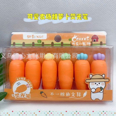 Korean Style Cute Pineapple Cactus Carrot Strawberry Fluorescent Pen Cartoon Fruit 6 Colors Notebook Graffiti Marker
