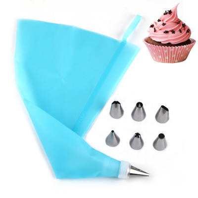 Decorating Nozzle 8-Piece Set Stainless Steel Small 6-Head Mouth + Silicone Eva Decorating Pouch + Connector Combination in Stock