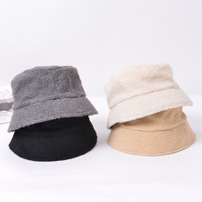 Autumn and Winter Fisherman Hat Women's Plush Face-Showing Little Lamb Fluff Face-Covering Warm Retro Artistic Ear Protection Korean Bucket Hat