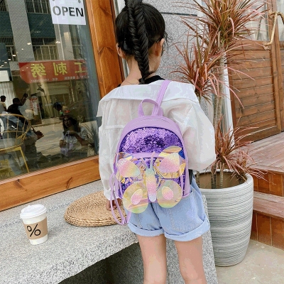 New Children's Backpack Cute Butterfly Mini Bag Pu Sequined Girl's Lightweight Fashion Travel Backpack