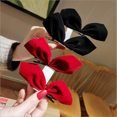 Jisoo Kim Ji-Su Same Style Black Big Bow Hairpin Side Clip Girl Japanese and Korean Velvet Hairpin Net Red Top Clip