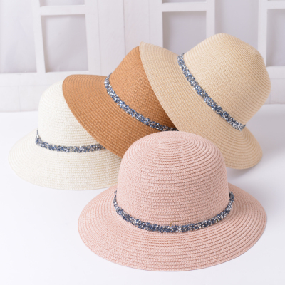 2021 Simple sun hat Cute girl sun hats bow hand made women straw cap beach big brim hat casual girls summer cap