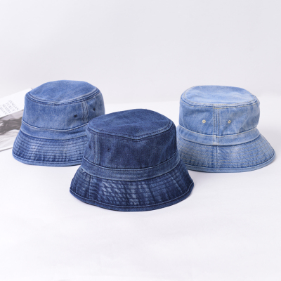 Hat Female Autumn and Winter Couple Washed Jean Fisherman Hat Male Korean Style All-Match Japanese Style Artistic Fashion Sun-Proof Bucket Hat