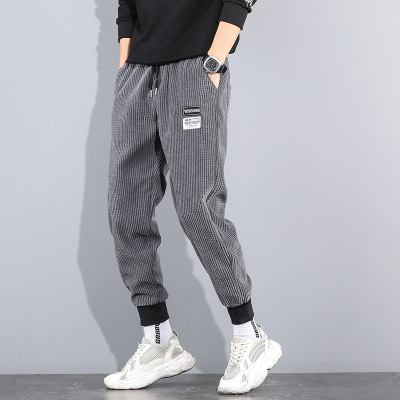 Corduroy Pants Men's Autumn and Winter Trends Ankle Banded Pants Trousers Fleece-Lined Thickened 2020 New Men's Casual Pants