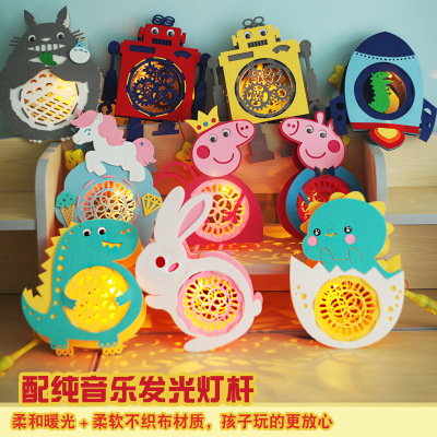 Children's Non-Woven Cartoon New Year Lantern Lantern Festival Hand-Held Luminous Projection Music Toy Creative Festive Lantern
