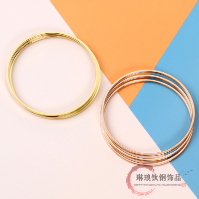Sansheng Sanshi Bracelet Women's Simple Fashion Gold Plated Titanium Steel No Fading Glossy Simple Bracelet Three-Piece Bracelet