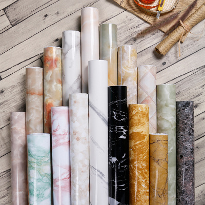 Thickened Marble Wallpaper Self-Adhesive Wallpaper Waterproof PVC Kitchen Cabinet Waterproof Oil-Proof Stove Refurbished Stickers