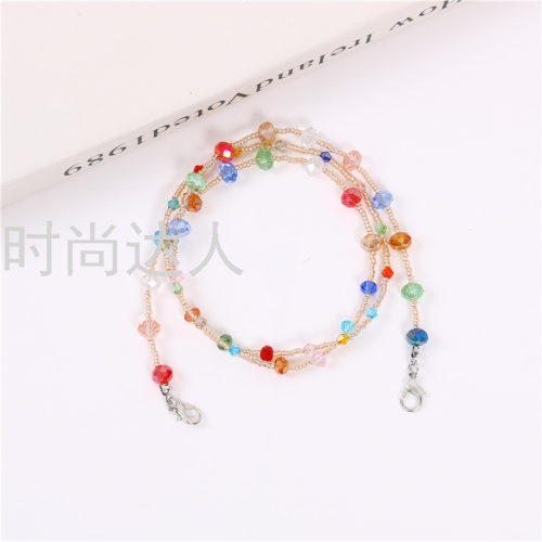 color bead mask rope anti-lost chain korean retro crystal beaded glasses decorative necklace color handmade chain