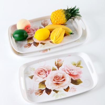 Melamine European-Style Mop Tray Household Plastic Hollow-out Double-Ear Imitation Porcelain Tray Coffee Tray Serving Tray