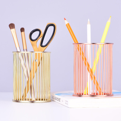 Waterfall-Shaped Rose Gold Iron Pen Holder Golden Hollow Office Desk Storage Container Nordic Simple Metal Chopsticks Cage