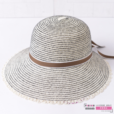 Fresh Korean Style Scenic Spot Mori Style Pastoral Soft Girl Lace Bow Plaid Straw Hat Sweet Sun Hat Hat
