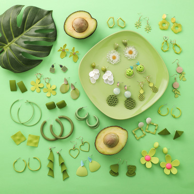 Online Influencer Pop Avocado Earrings Vintage Flower Green New Green Earrings Sweet Matcha Green Earrings for Women