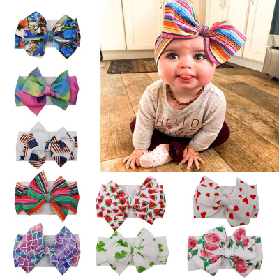 European and American Spring Children's DIY Fabric Wide Hair Band Baby Printed Bow Hair Band Headdress Flower Headband