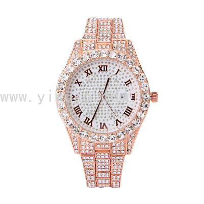 New Foreign Trade  Diamond-Embedded Starry Sky Steel Watch Roman Calendar Quartz Watch Men's and Women's Diamond Watch