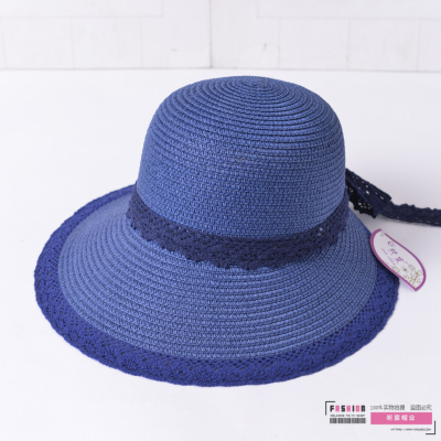 Women's Straw Hat Summer Korean Style Fashion All-Matching Bow Sunhat Big Brim Beach Outdoor Sun Foldable Cap