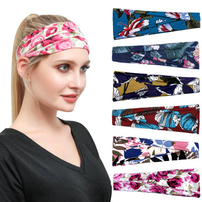 European and American New Printed Sports Headband Yoga Hair Band Hair Band Sweat Absorbing Antiperspirant Women's Wide-Edge Head Band Headdress