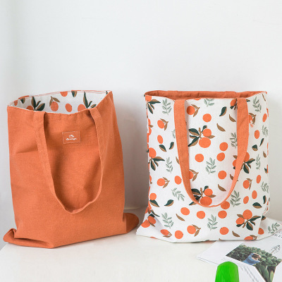 Millet Wheat Fabric Double-Sided Dual-Use Handbag Cotton and Linen Pocket Handbag Shopping Bag Storage Bag Ditty Bag