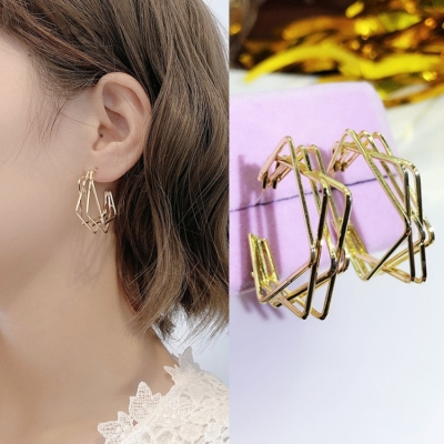 Sterling Silver Needle European and American Small Design Sense Geometric Diamond Earrings Female High-Key Dignified Eardrops Korean Online Influencer Ear Jewelry