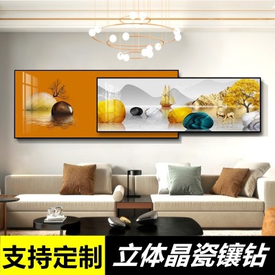 Decorative Painting Diamond Crystal Porcelain Painting Living Room Sofa Background Wall Painting Overlay Mural Modern Simple and Light Luxury Hanging Painting Customization