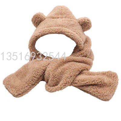 Korean Style Plush Bear Ear Hat Scarf Scarf Hat Gloves Three-Piece Set Autumn and Winter Warm Scarf