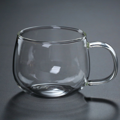 Thick and High Temperature Resistant Glass round Cup Coffee Cup Breakfast Cup Milk Cup Transparent Cup with Handle Water Cup Tea Cup