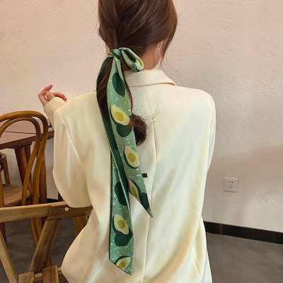 New Internet Celebrity Silk Scarf Ribbon Hair Band Ins Silk Scarf Fruit Sweet Small Square Towel Printed Soft Decorative Silk Scarf for Women