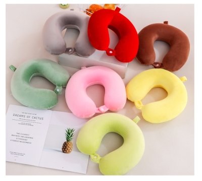 Solid Color Memory Foam U-Shaped Pillow Flannelette Neck Pillow Customized Company Logo Gift Pp Cotton U-Shaped Pillow Cervical Support Pillow