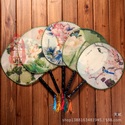 100% Silk Classical Court Fan Court Dance Fan * Beauty Bird and Flower Painting * Craft Circular Fan * Customizable Advertising Fan
