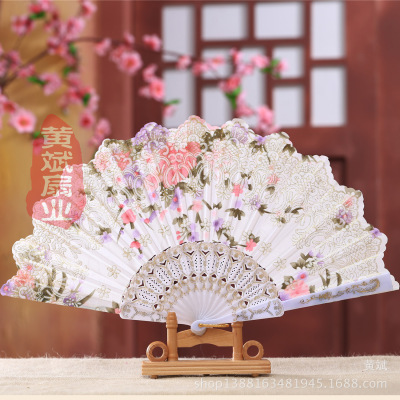 Fan Wholesale Ladies Folding Fan Dance Fan Gilding Pink Silk Cloth Fan Plastic Foreign Trade Fan Gift Fan