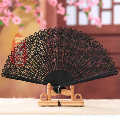 European Version Retro Carved High-End Bamboo Fan Decoration Craft Gift Fan Japanese Folding Fan Female Archaic Folding Fan