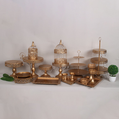 Cross-Border Golden Wedding Dessert Table Decoration with Crystal European Dessert Stand Cake Stand Multi-Layer Iron Cake Stand