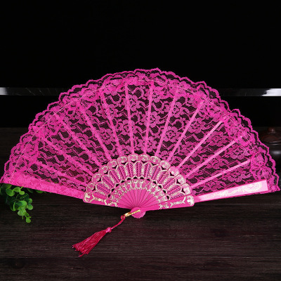 Single Layer Lace Fan Chinese Style Plastic Fan Wing Chun Dance Fan Wedding Fan Multiple Colors to Choose
