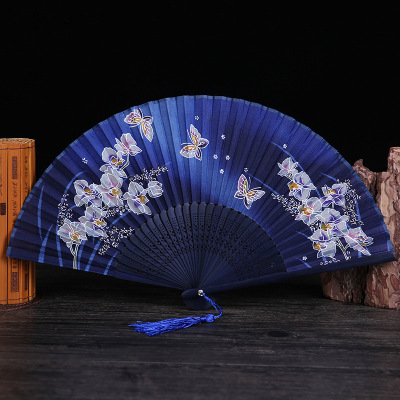 Chinese Style Gifts Silk Bamboo Fan Japanese Style Chinese Folding Fan Magnolia Series Folding Fan Wholesale Dance Prop Fan