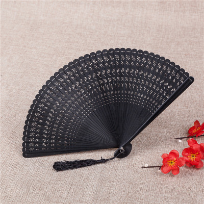 Chinese Style Hollow Carved Handmade Ladies Folding Fan Daily Antique Craft Small Fan All Bamboo Fan Classical Gift Fan