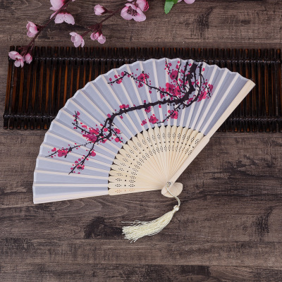 Chinese Style Ink Painting Plum Blossom Women's Folding Fan Raw Silk Fan Wedding Elegant Plum Silk Fan AliExpress Hot Sale Fan