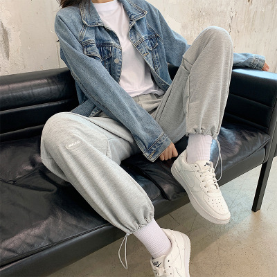 Fleece-Lined Track Pants Women's Loose Tappered Autumn and Winter Gray Slimming Pants High Waist Wide Leg Leisure Sweatpants Fashion