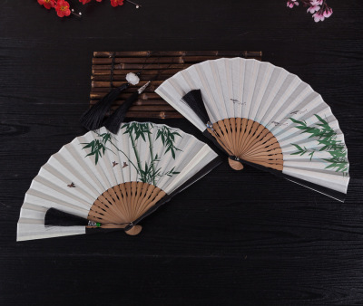 Chinese Style Hand-Painted Cotton Fan Small Gentleman Fan Men's and Women's Folding Fan Ancient Style Japanese Folding Fan Bamboo Gift Fan