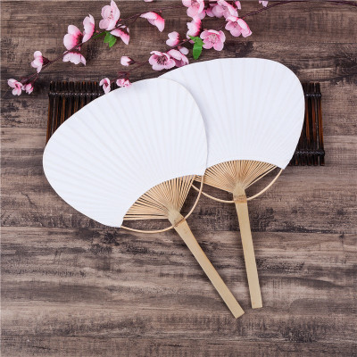 DIY Blank Paper Bamboo Handle Japanese Children's Handmade Painting Double-Sided Circular Fan round Fan Korean Fan Art Material Fan