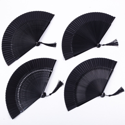 Paint All Black Fan Folding Fan Chinese Style Female Antique Classical Dance Fan Craft Fan Amazon Hot Fan