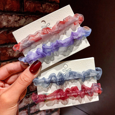 Ink Painting Rendering Small Size Mesh Large Intestine Hair Ring Spring and Summer Ins Mori Girlish Heart Rubber Headband Head Rope Korean Hair Accessories