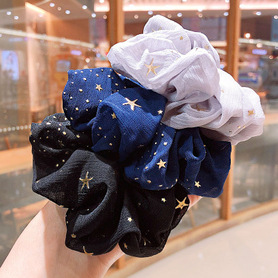 Large Intestine Ring Mesh Five-Pointed Star Embellishment Hair Ring Dot Decoration Gentle Series Hair Rope Tie up a Bun Hairstyle Rubber Band Hair Accessories