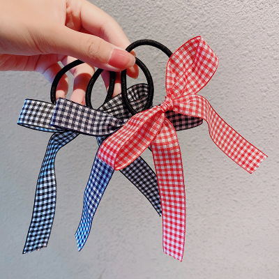 Trending Girl JK Hair Elastic Band Plaid Hair Band Small Bowknot Hair Rope Hair Accessories Ribbon Headband Female Headdress