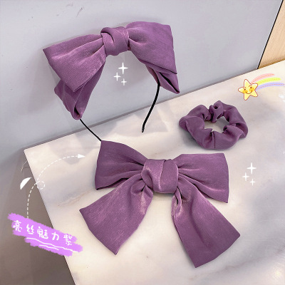 Dream Purple Fashionable Three-Piece Suit Hair Accessories Barrettes Large Intestine Hair Ring Headband Girl Heart Bow Headband Korean Style Headdress