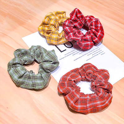 BM Hair Band Fabric Plaid Large Intestine Ring Lady's Hair Rope French Retro Intestine Ring Tie Hair Rubber Band Hair Accessories