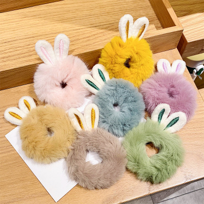 INS Girl Heart Cute Hair Ring Plush Rabbit Ears Headband Headdress High Elastic Ponytail Hair Band Hair Accessories