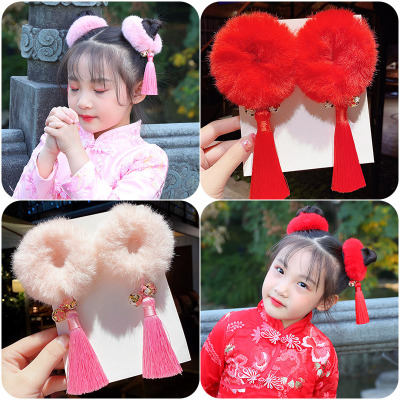 Korean Style New Year Hair Ring Plush Ball Hair Rope Children's Ponytail Hair String Headdress Tassel Pendant Rubber Band Hair Accessories Women's